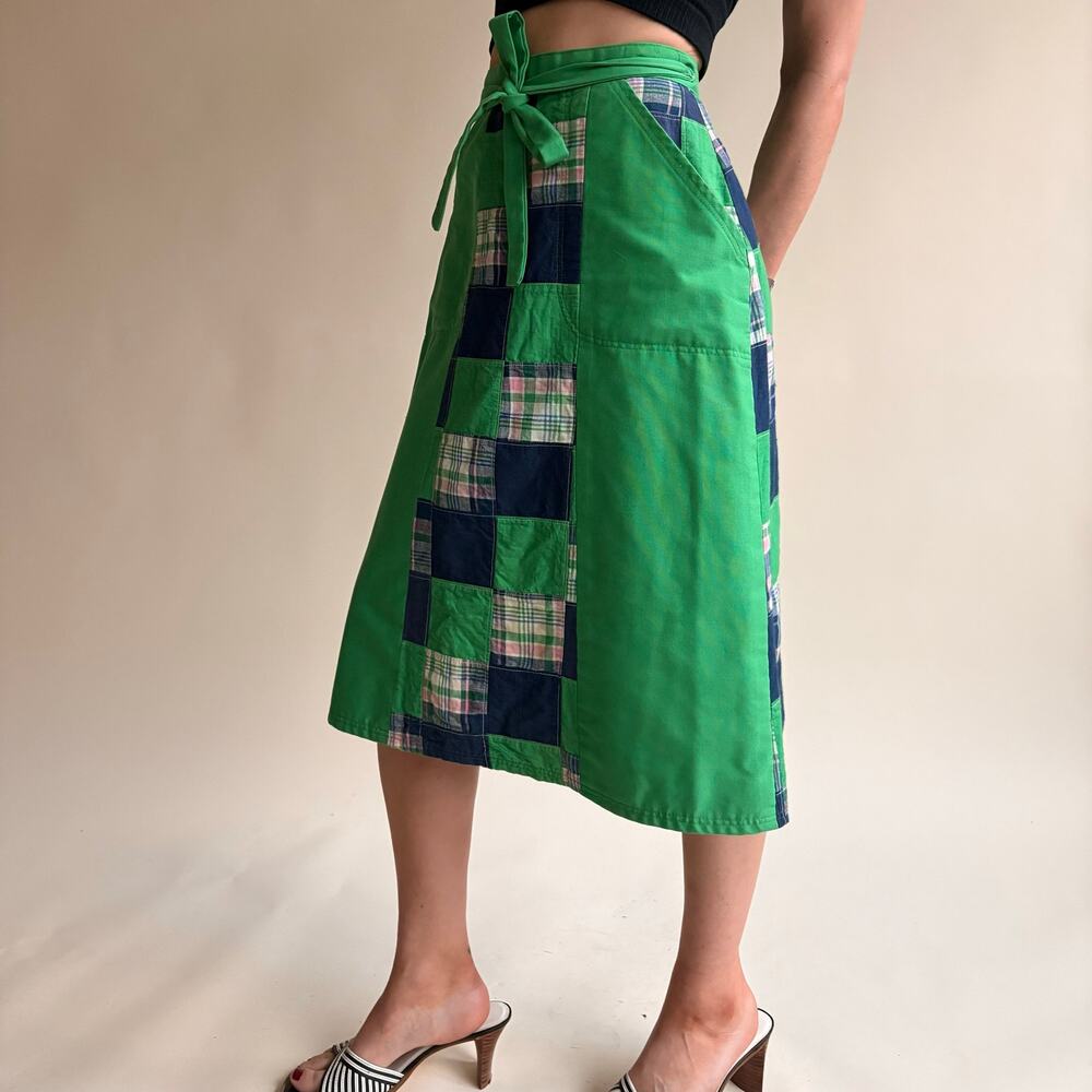 Bay Country Classics Green & Navy Patchwork Wrap Skirt - Reversible, One Size - Picture 1 of 8